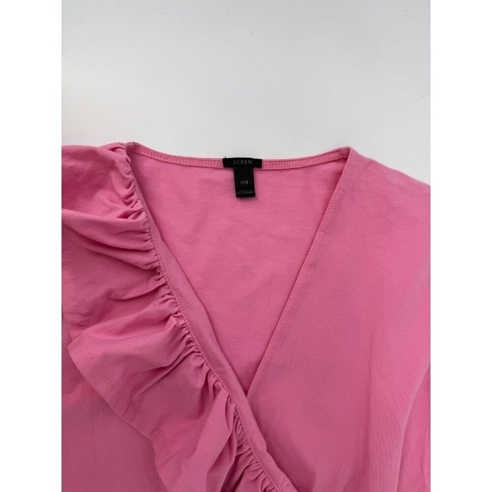 J.Crew Pink Ruffle-Front Wrap V-Neck Bodysuit XXS - Picture 2 of 6